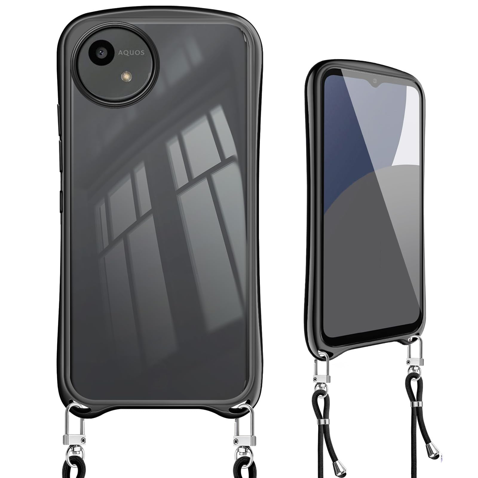 Shengkawang AQUOS wish4 用 ケース ショルダー ストラップ SH-52E 肩掛け 韓国 スマホケース ブラック