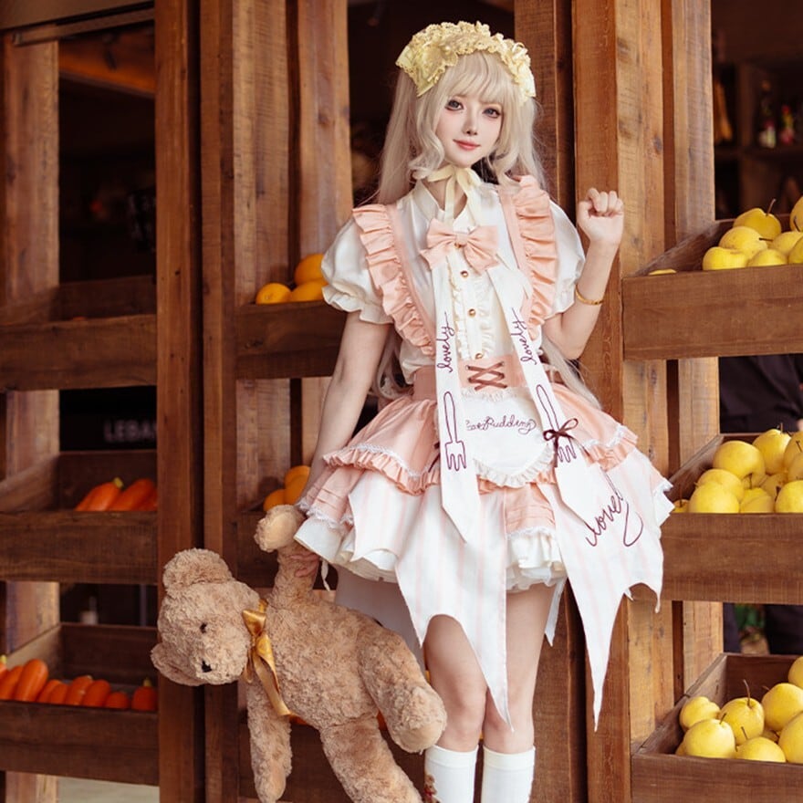 甘ロリ プリンみたいな可愛さ!ハートエプロン ジャンパースカート |天使と悪魔