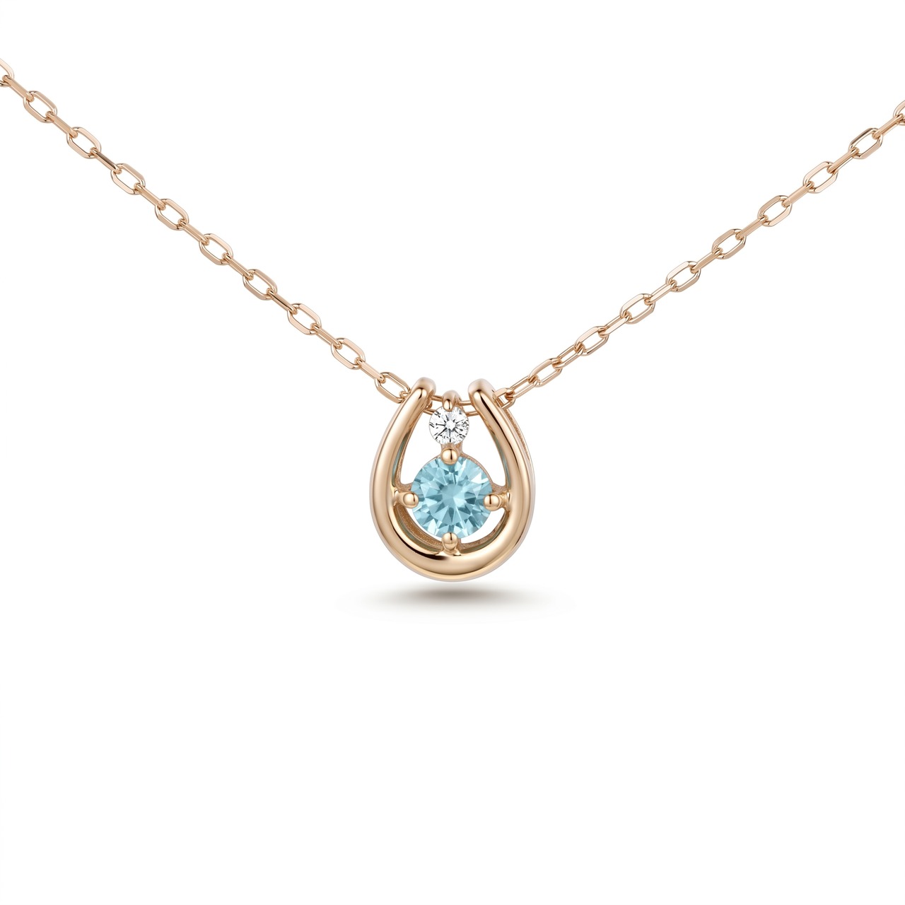 K10YG　アクアマリン×ダイヤモンド0.01ct 　ホースシューネックレス　【0208211】