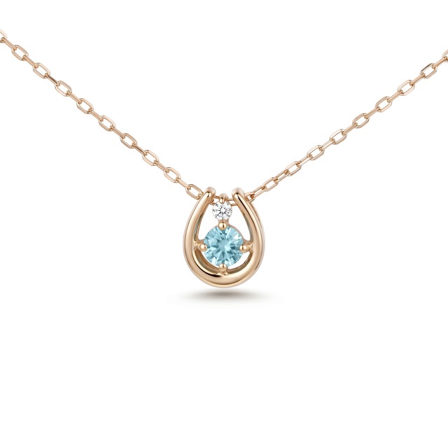 K10YG　アクアマリン×ダイヤモンド0.01ct 　ホースシューネックレス　【0208211】