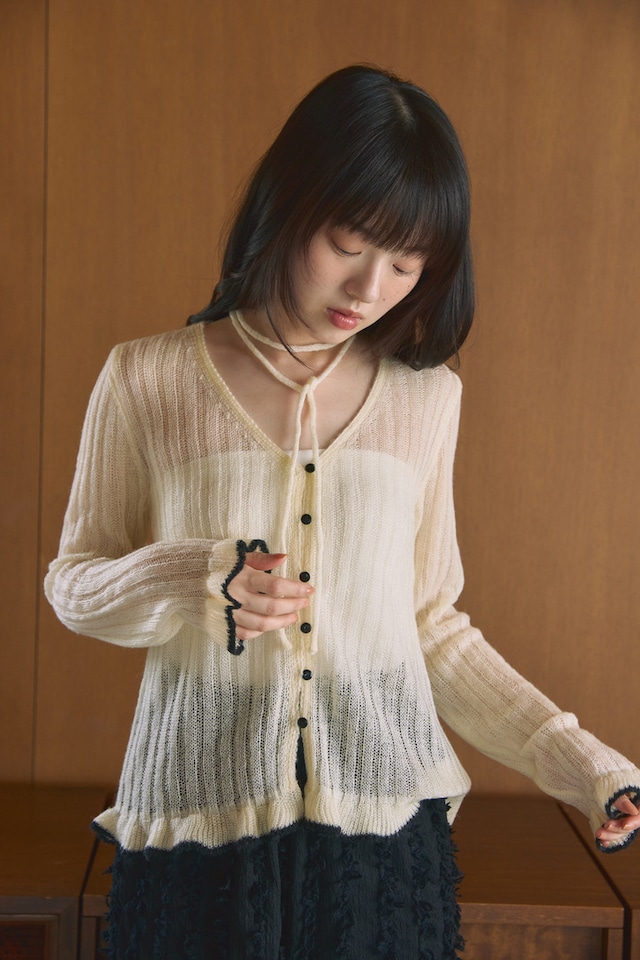 AM670909 sheer rib knit cardigan