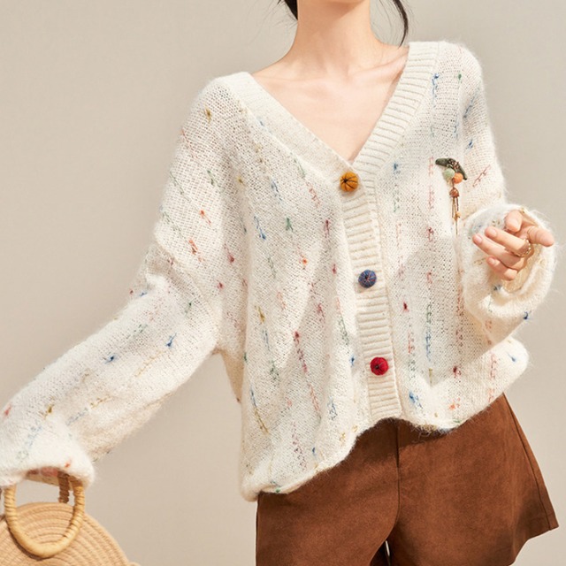 Colorful Knit-Button Creamy Cardigan　S0255