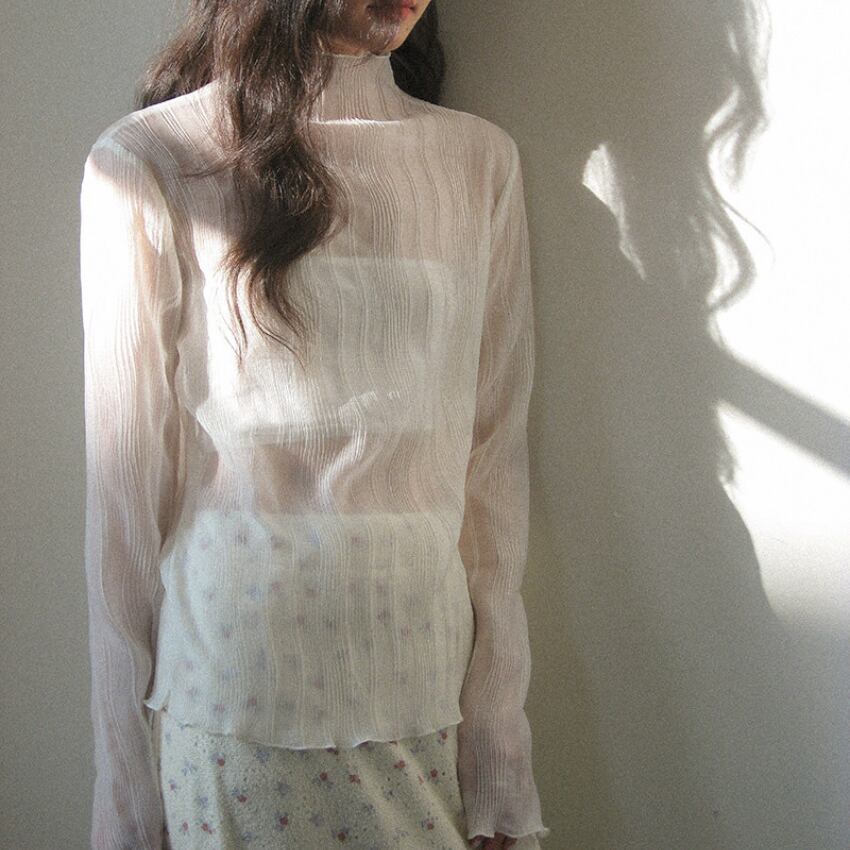 sheer high-neck top　J00413