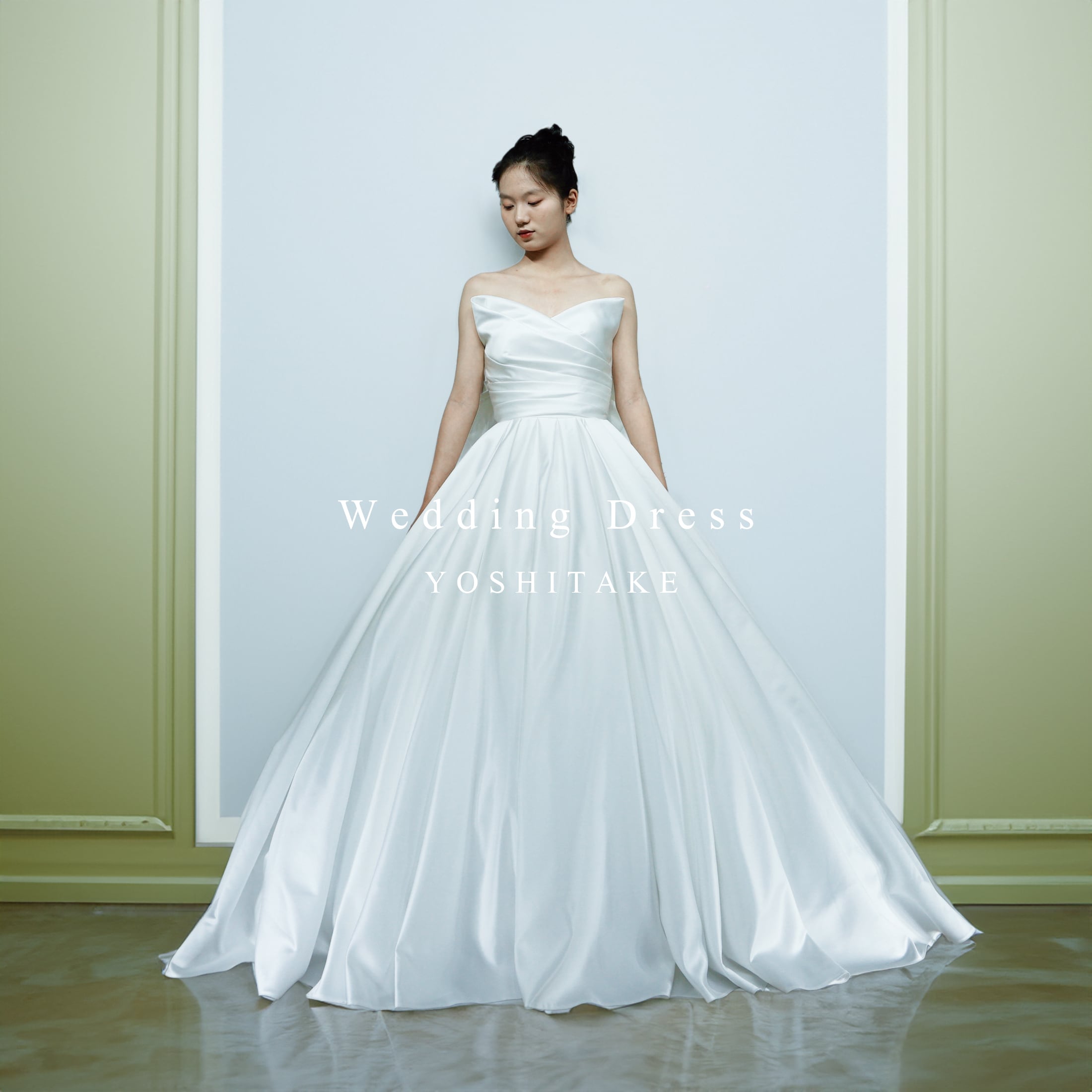 【サンプルドレス】ウエディングドレス(無料パニエ) ウエディングドレス.白.サテン.プリンセスライン.リボン.パニエ付き.Y2622
