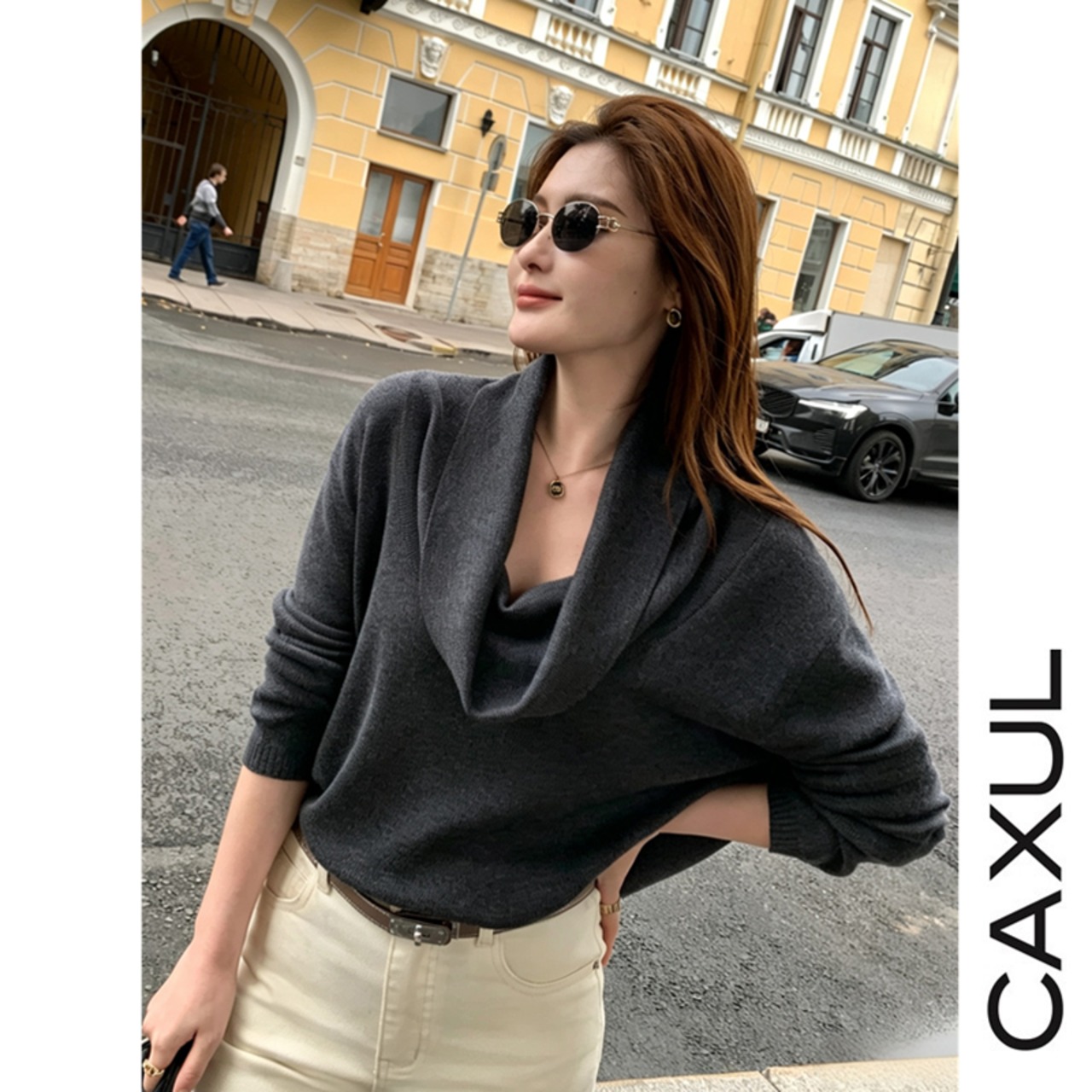 Drape Neck Wool Blend Knit / 2color