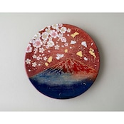 【飾り皿】赤富士に桜 Ornamental plate for wall hanging