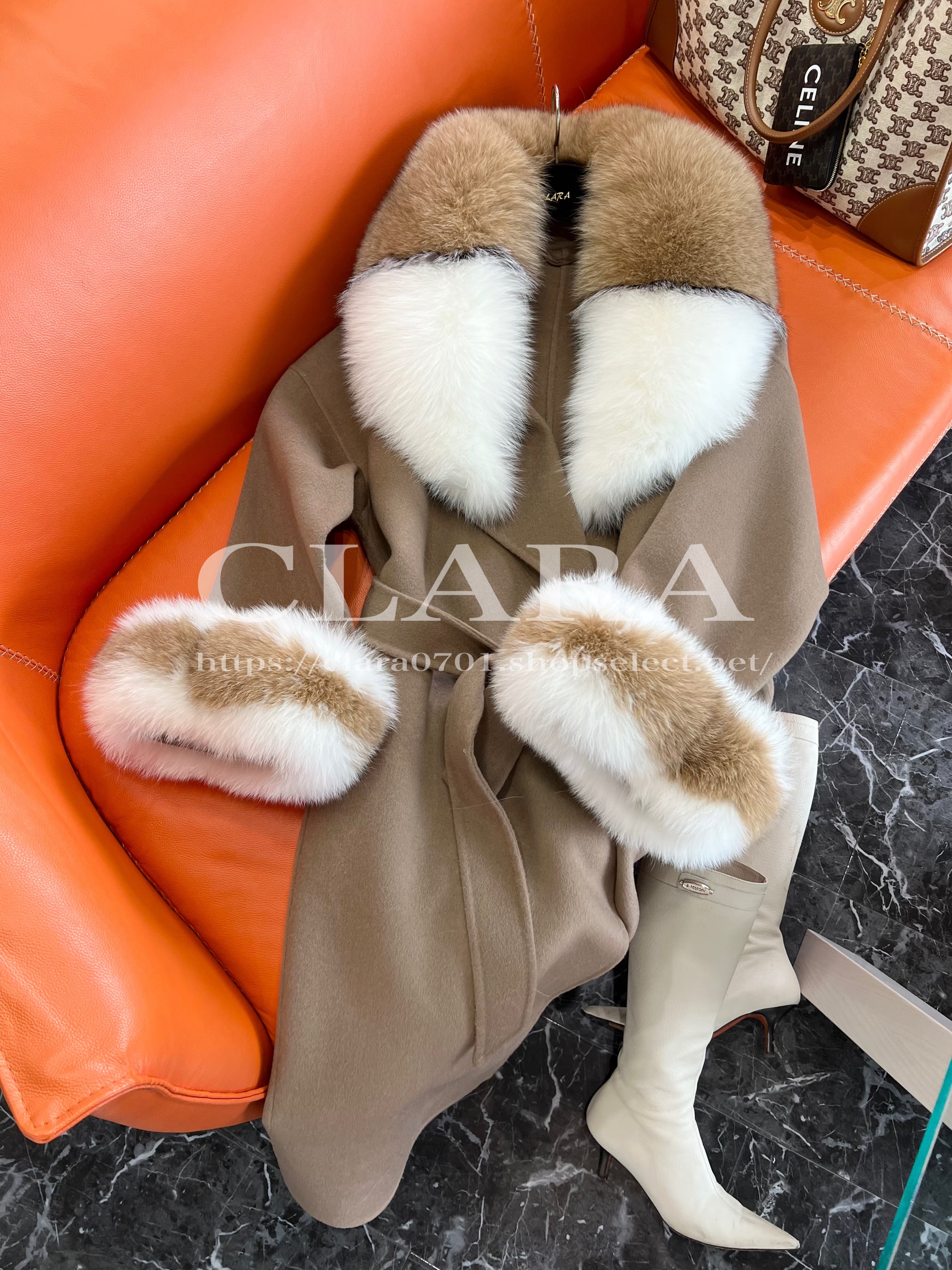 Big fox fur 100% wool long coat《 再入荷 》