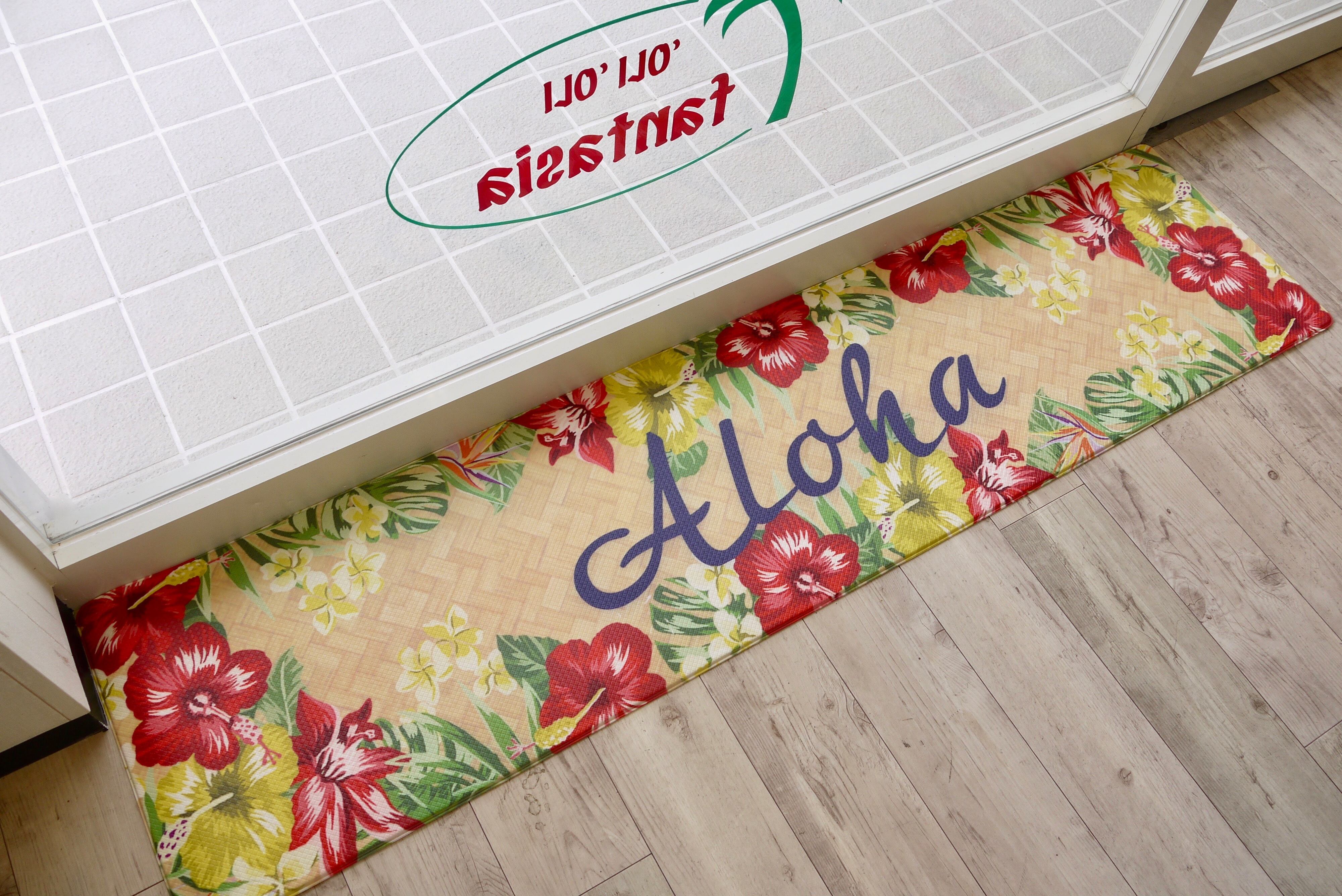 ハワイアン雑貨 ハワイアン Pvcキッチンマット お手入れ簡単 ハイビスカス Aloha ボタニカル Oli Oli Fantasia