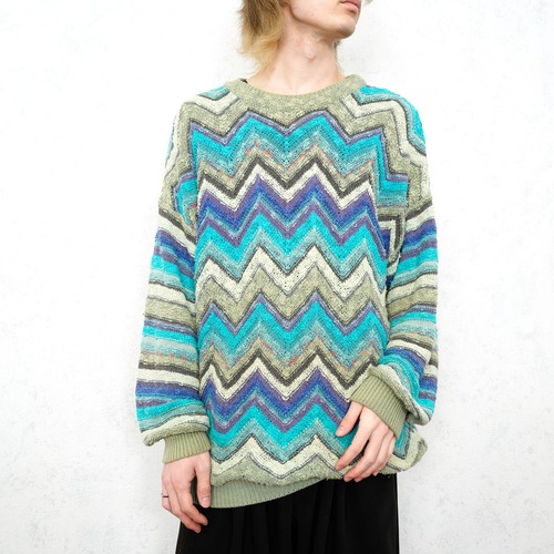 *SPECIAL ITEM* EU VINTAGE FIUME WAVE PATTERNED DESIGN KNIT/ヨーロッパ古着ウェーブ柄デザインニット