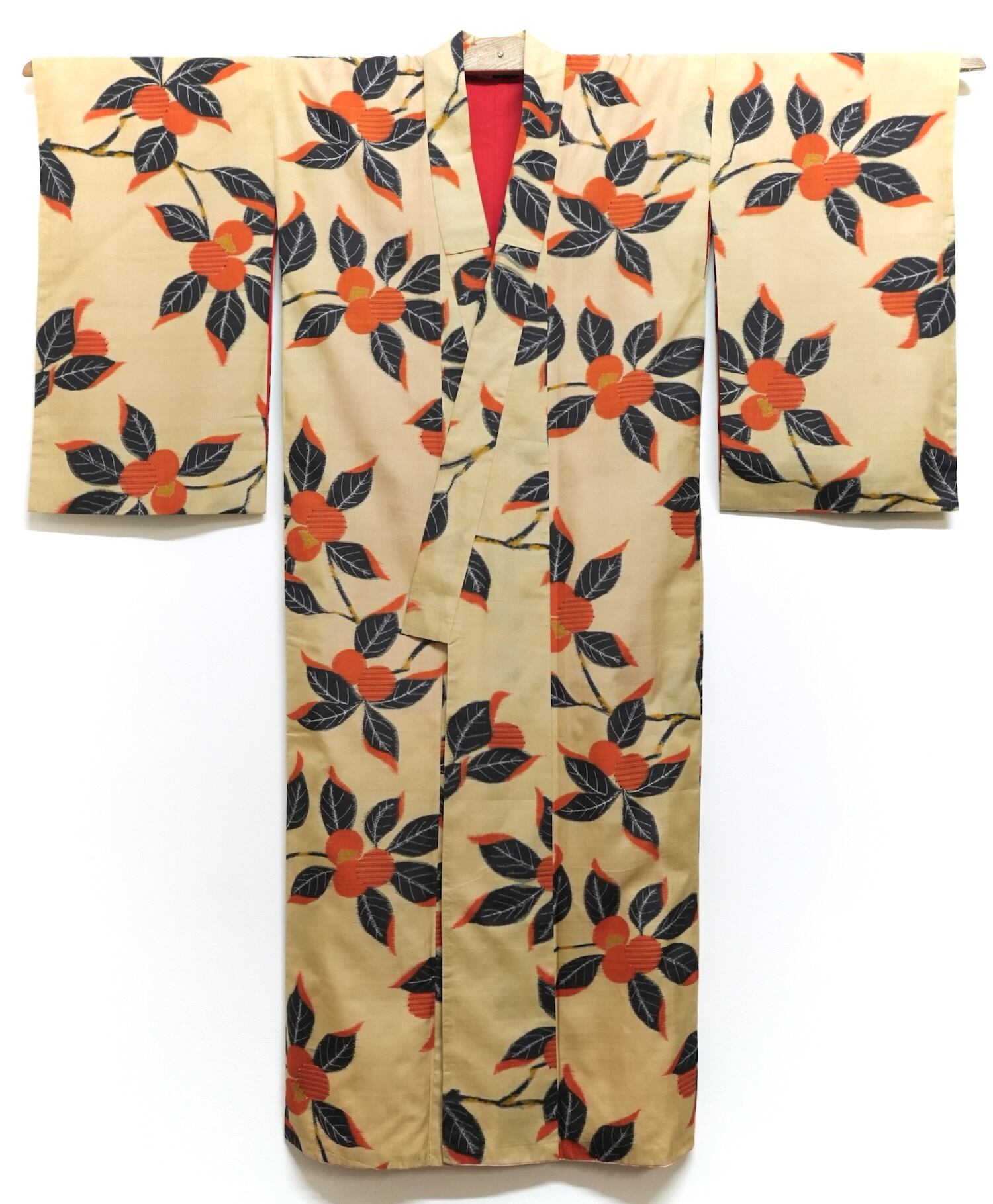 4291 銘仙 正絹 柿柄 アンティーク着物 昭和レトロ ヴィンテージ 古布