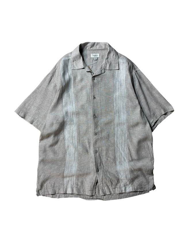 Haggar Natural Linen Blend Cuban Camp Collar Pleated Short Sleeve Shirt