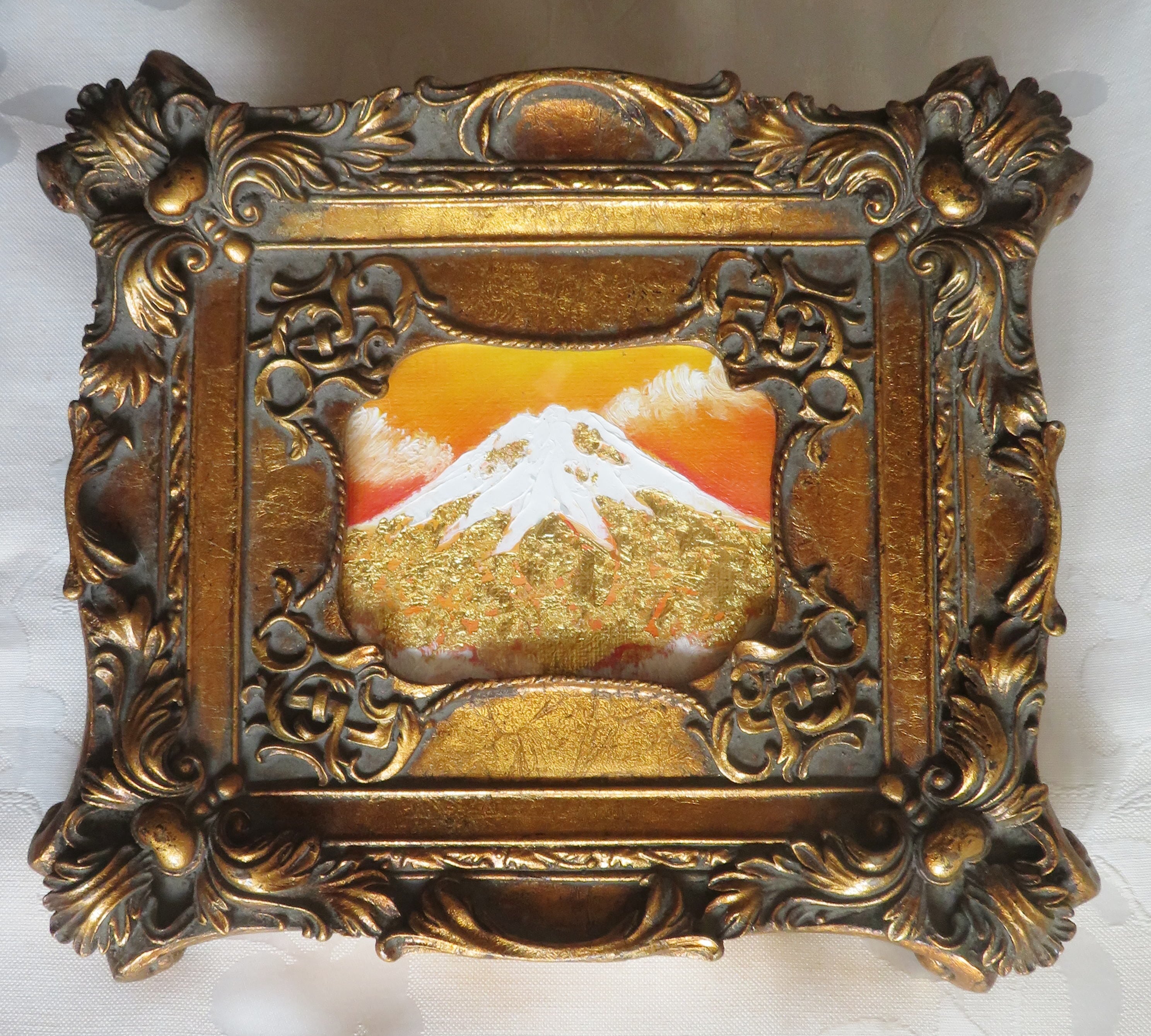 黄金の富士山 R5－20 ﾀﾞｲﾔﾓﾝﾄﾞﾍｯﾄﾞ】油絵+純金24k金箔 F3号 真
