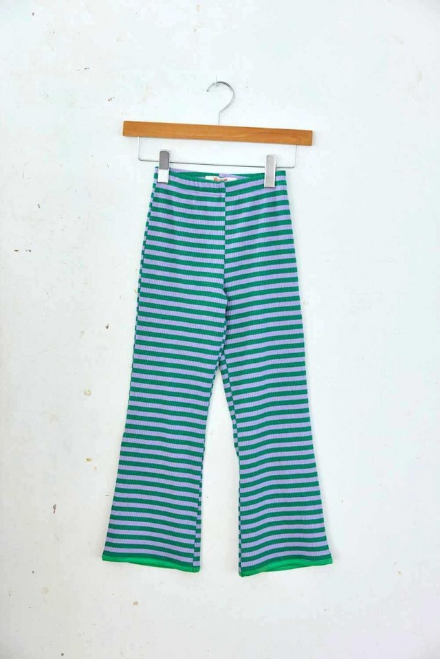 【26SS】KOQUELIKO(コキュリコ)Chop pants green border(S/M/L)パンツ リブ グリーン ボーダー