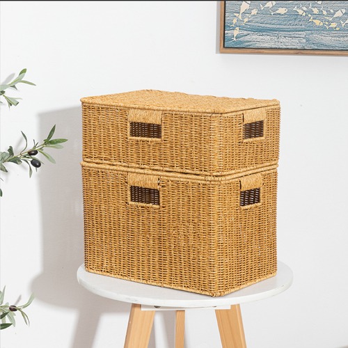 収納ボックス 大型 蓋付き 編みバスケット カバー付き キャビネット対応 ナチュラル ラタン ナチュラル おしゃれ 可愛い 省スペース コンパクト ミニマリスト 韓国 北欧