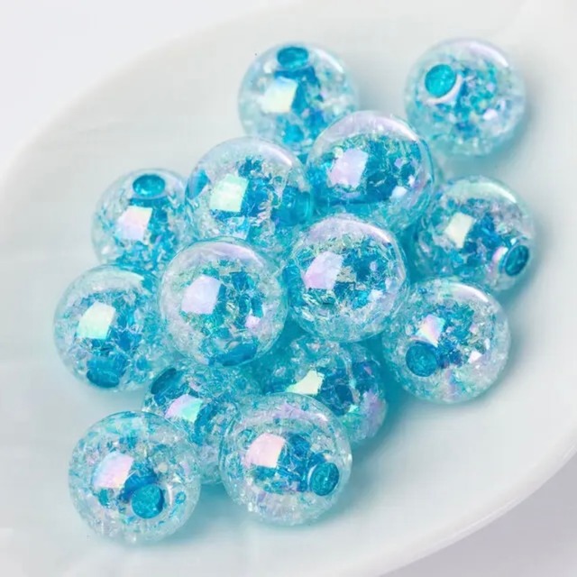 クラックアクリルビーズ 両穴 14mm 大粒 クリアカラー 水色 青 