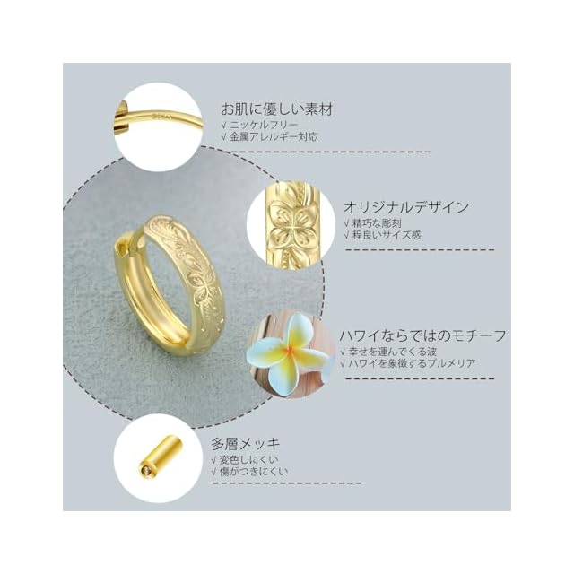 KRKC&CO フープピアス ハワイアンジュエリー メンズピアス 15mm 波