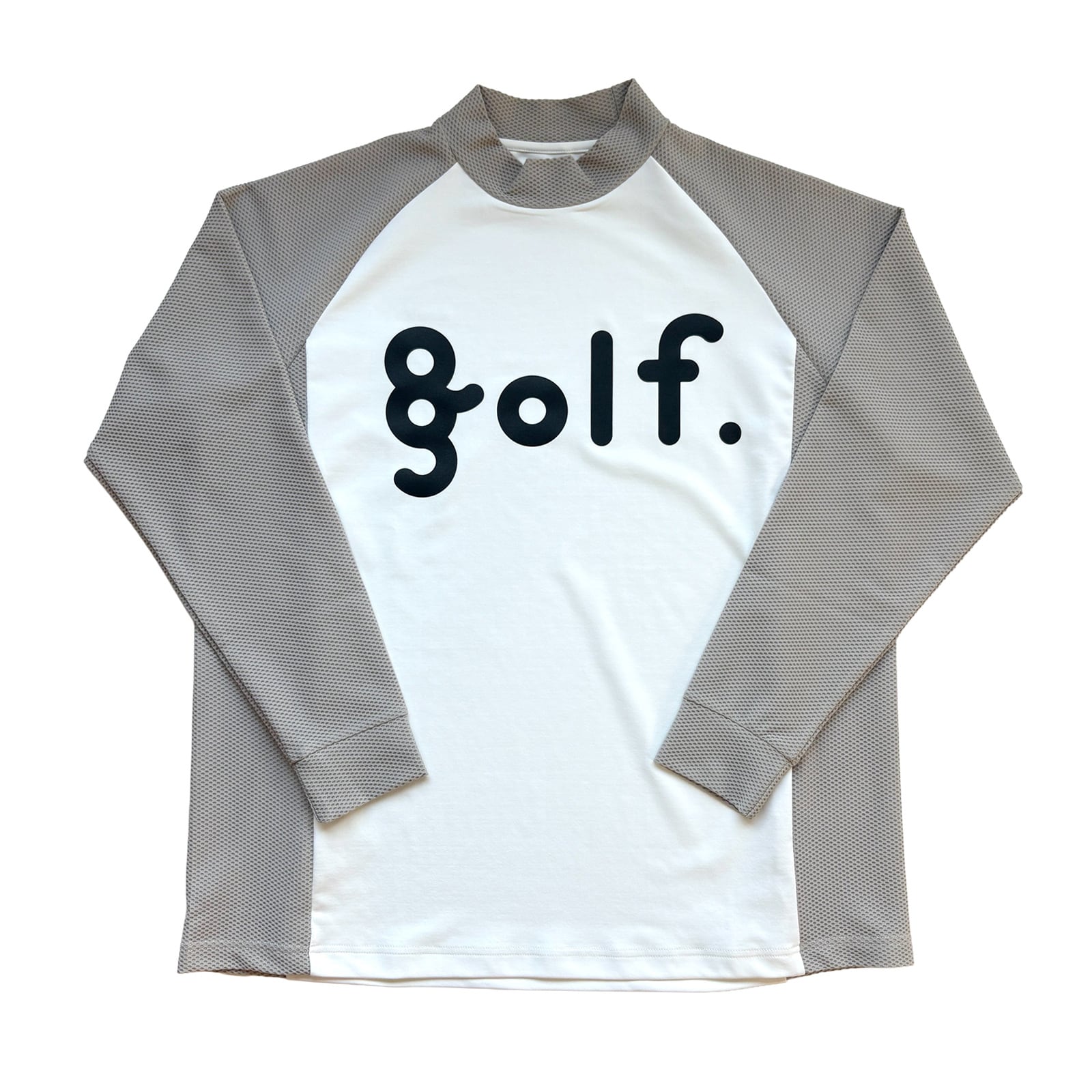 MESH SWITCHING L/S MOCK NECK TEE -WHITE / GREIGE-