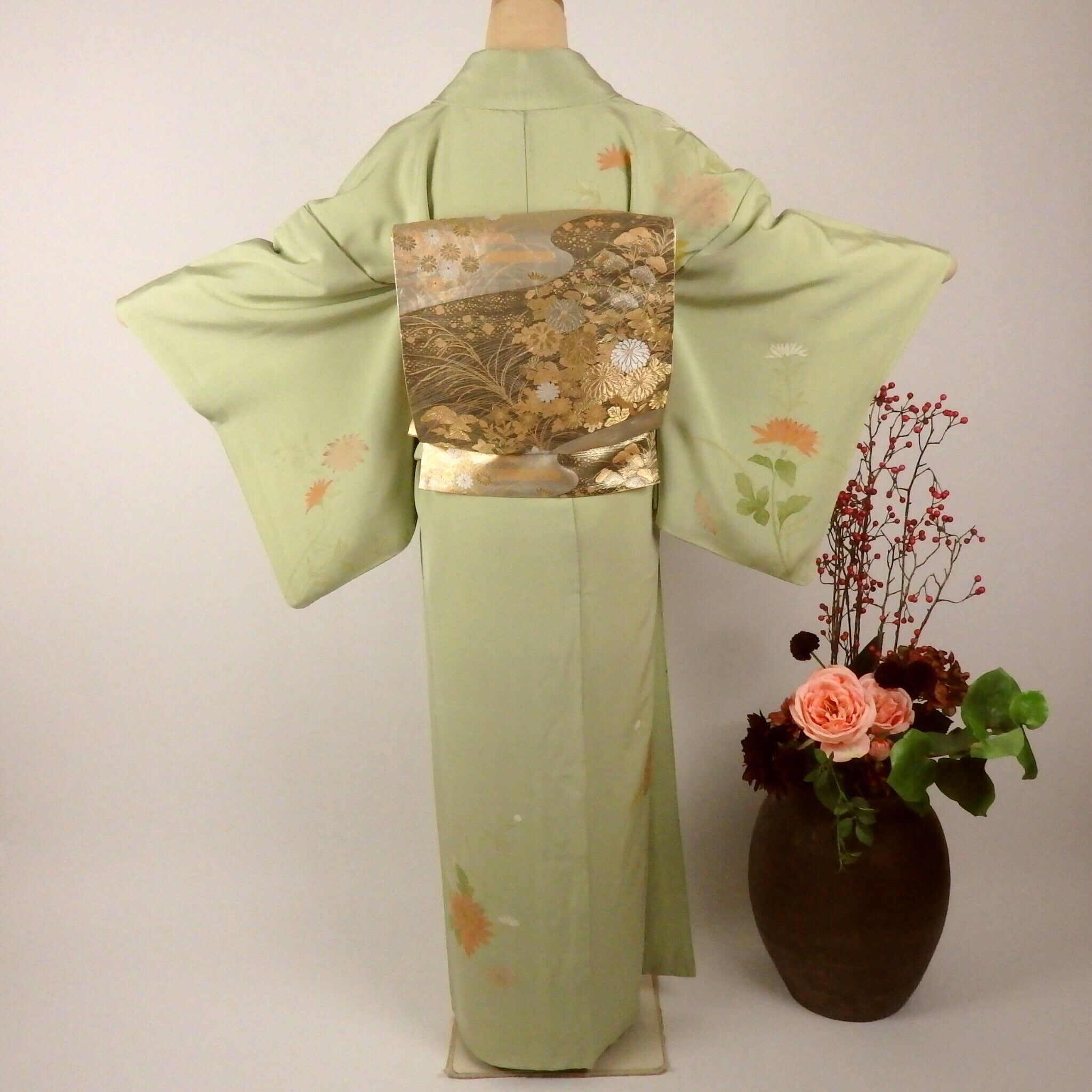 超美品正絹袷訪問着辻ヶ花着物167 黄緑鶯色トールサイズ 超美品正絹袷訪問着辻ヶ花着物167 黄緑鶯色トールサイズ