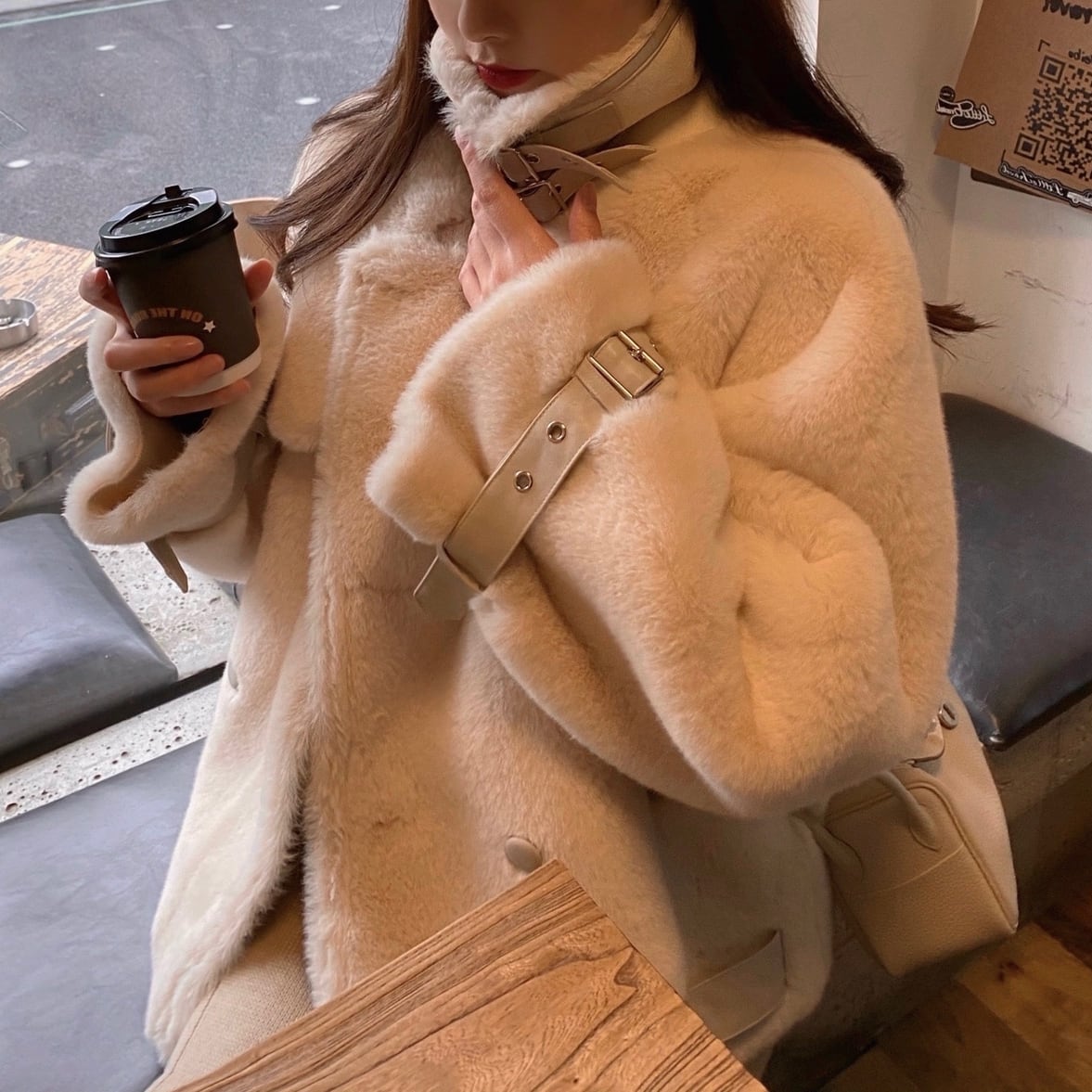 ハイネックショートコート ハイネックムートンコート レディース