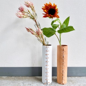 Made Solid leather wrapped vase_skinny