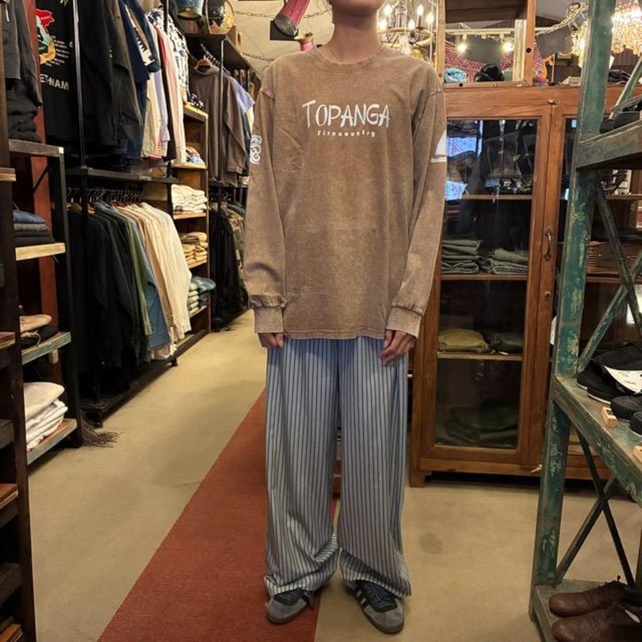 TOPANGA Lady's TOPANGA FIRECOUNTRY Pigment dyed T-shirt Fisherman Brown　ピグメントダイ長袖Tシャツ　フィッシャーマン　ブラウン　全4サイズ　