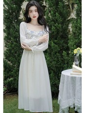 【0090】2way Off Shoulder Chiffon Long Sleeve Dress