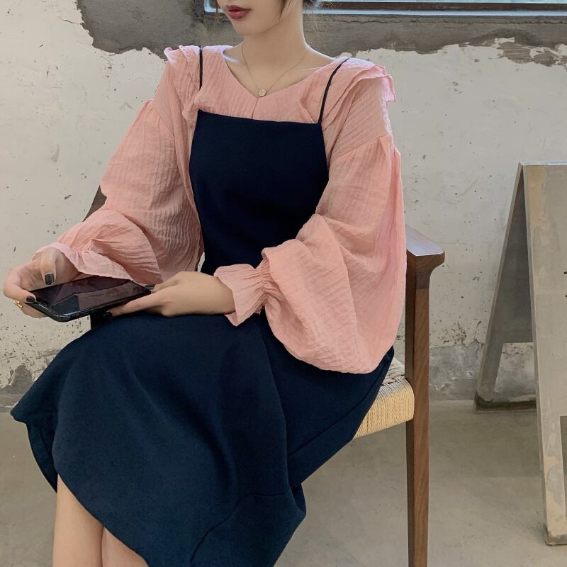 ドレス ウェストスリムブルースカート スプリングスタンダード レトロ 春物 ブラックストロベリース42617539375