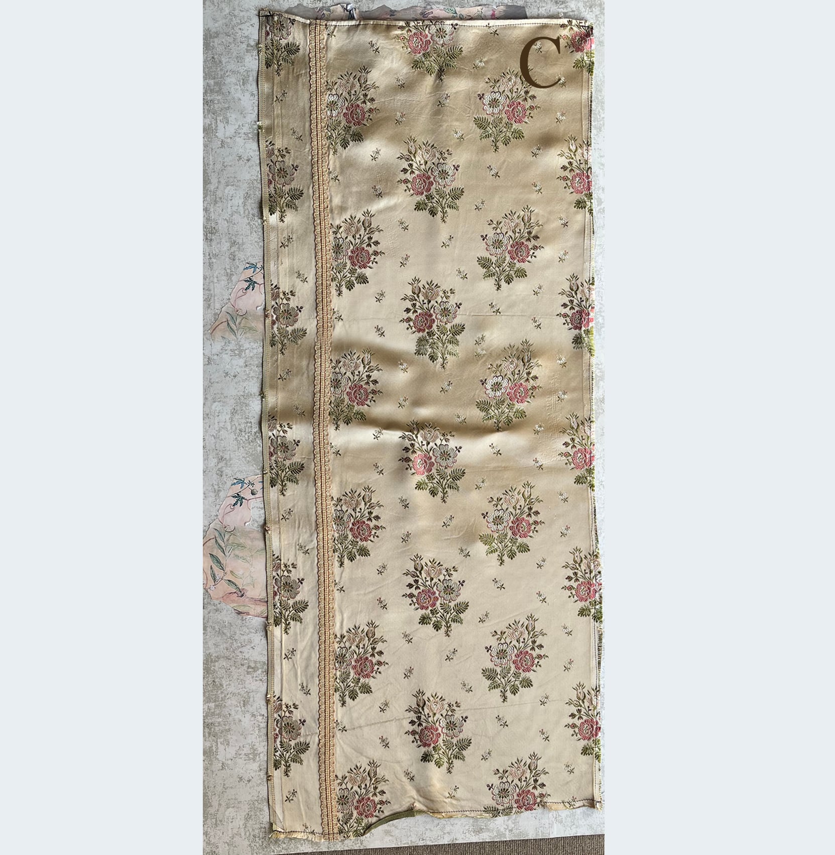 Vintage Fabric生地 シルク サテン織 約50×40cm フランス製