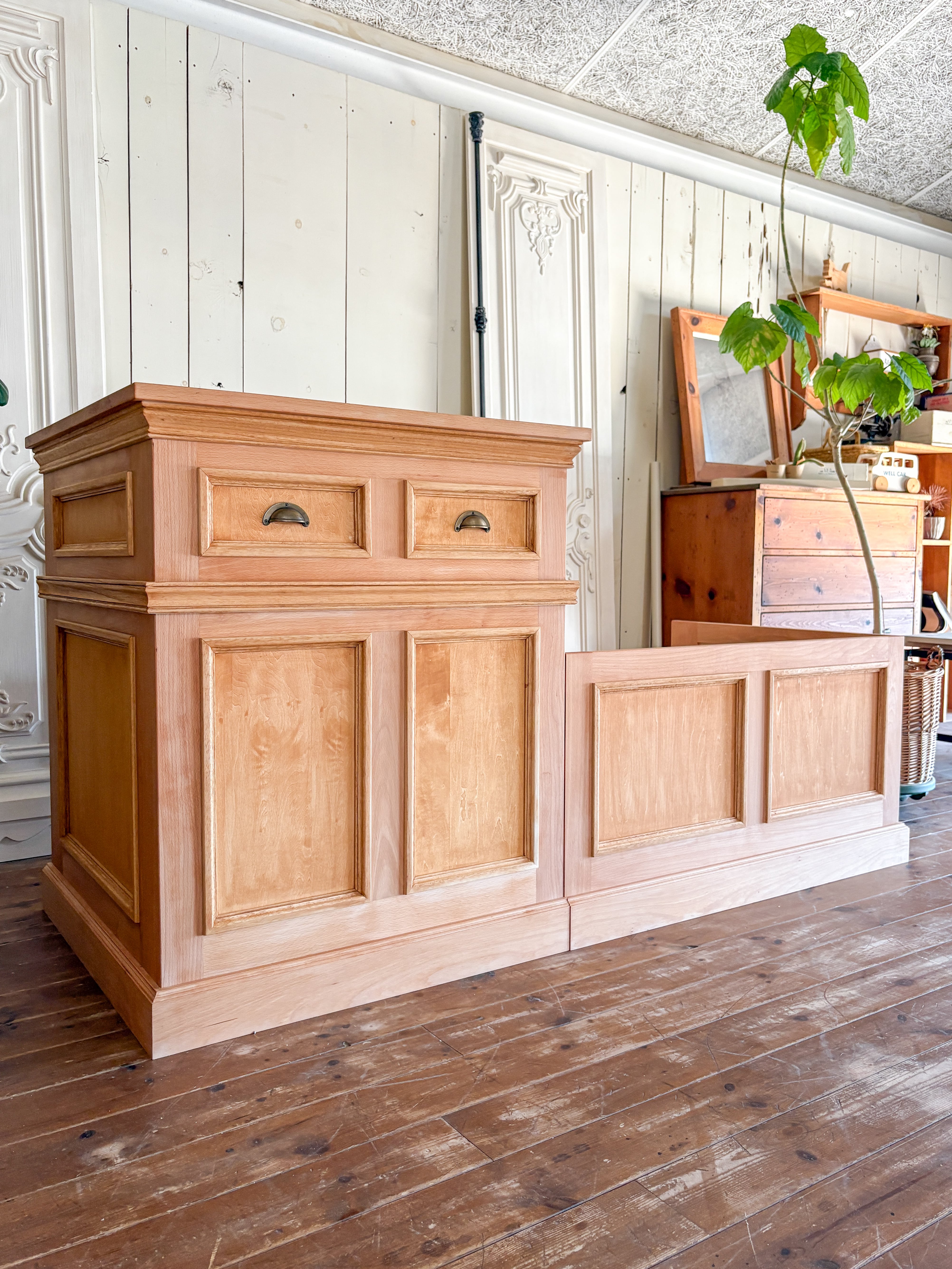 冷蔵ショーケース内蔵レジカウンター158 (カフェ向けショーケースカウンター)W1700 ビーチ無垢材