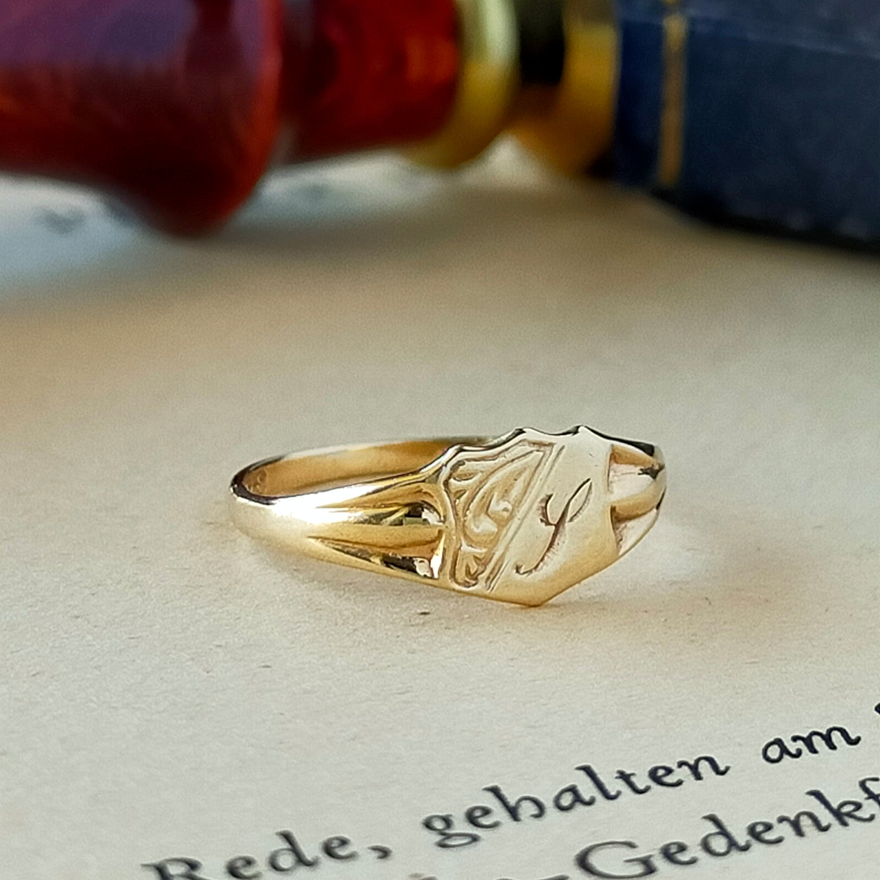 英国 1945年 ヴィンテージ 9kゴールド イニシャル シグネットリング