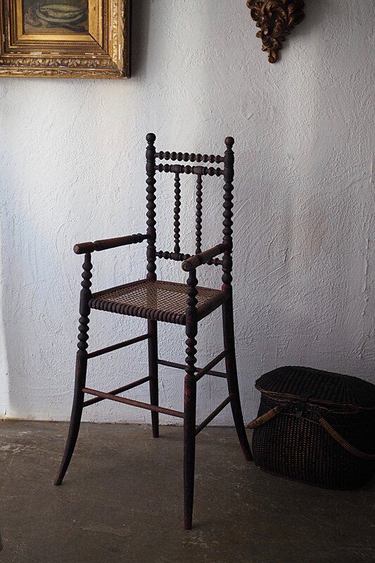 ラタンチャイルドチェア-antique doll high chair | アンティーク