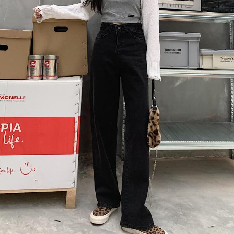 パンツ スプリングオータムブラック薄手スタイルハイウェストウェストジーンズ レディース 春物 秋物 試着室16878271642