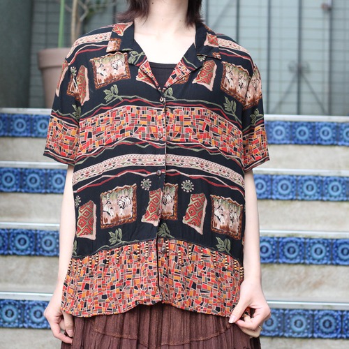 USA VINTAGE HALF SLEEVE AFRICAN DESIGN SHIRT/アメリカ古着半袖アフリカンデザインシャツ