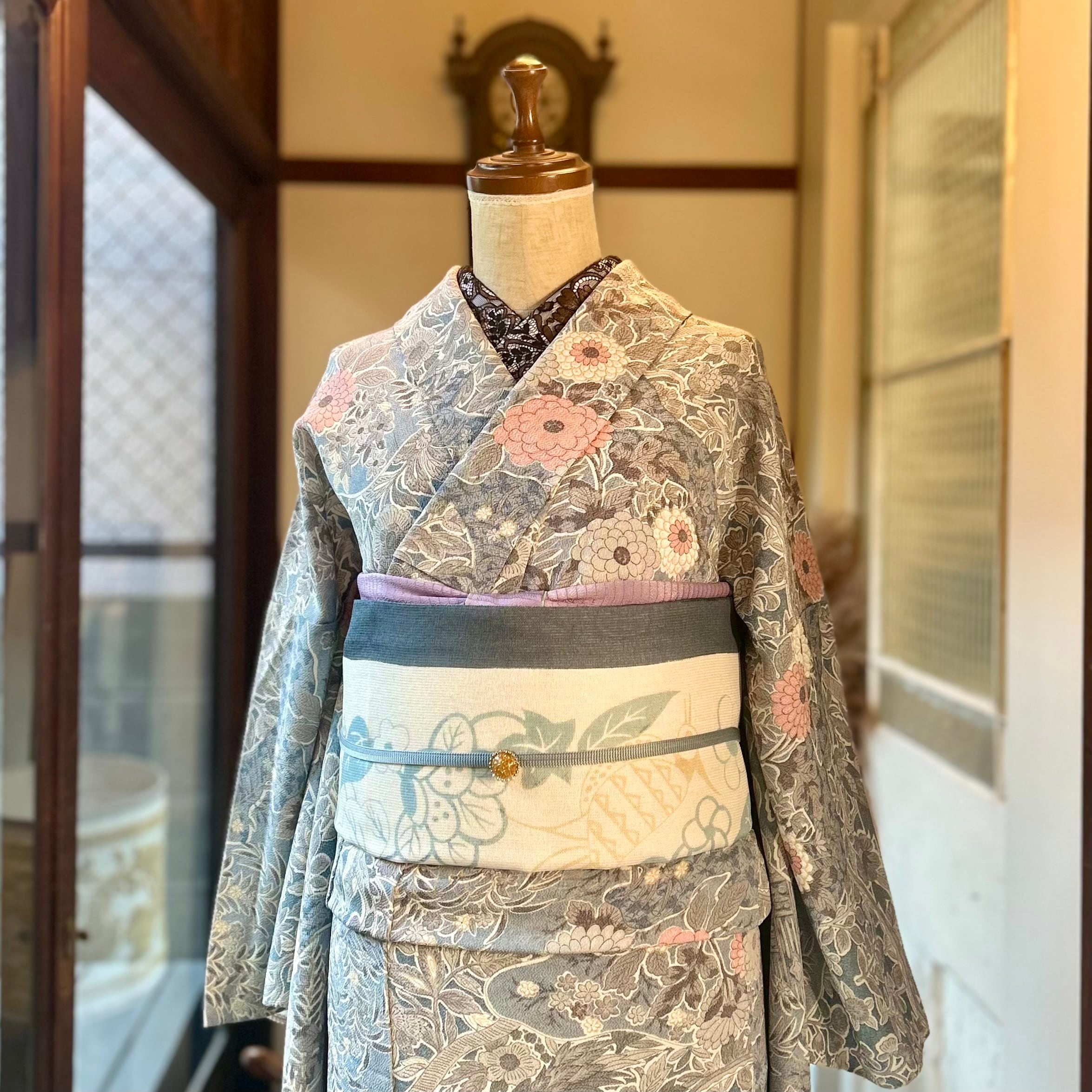 小紋　アンティーク　銘仙　単衣　菱　身丈154　裄63　正絹　着物　035tz 単衣着物 | kimono tento