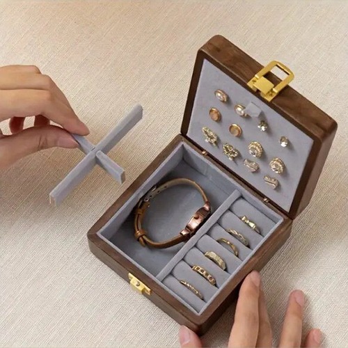 コンパクト ジュエリーボックス 木製 ネックレス ピアス イヤリング リング アクセサリーケース 小物収納