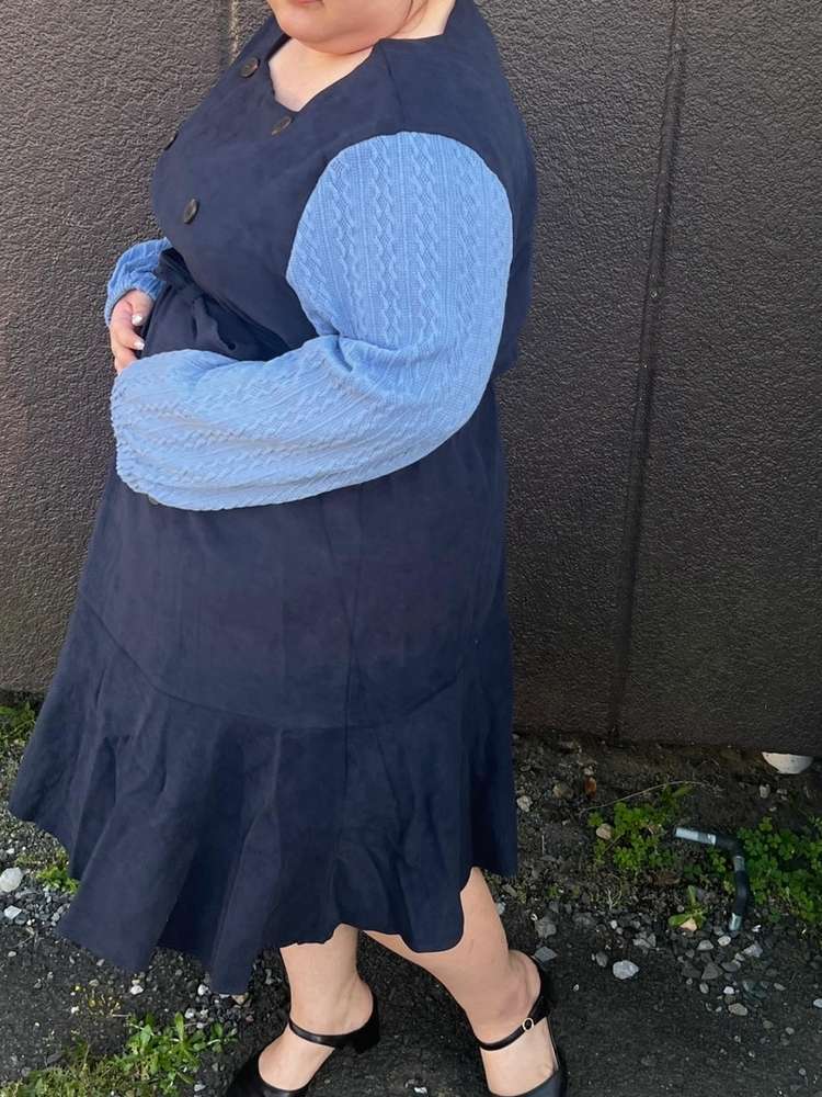 切り替えマーメイドワンピース ドレス ミドル丈 スクエアネック きれいめ 大きいサイズ 韓国 CH8707