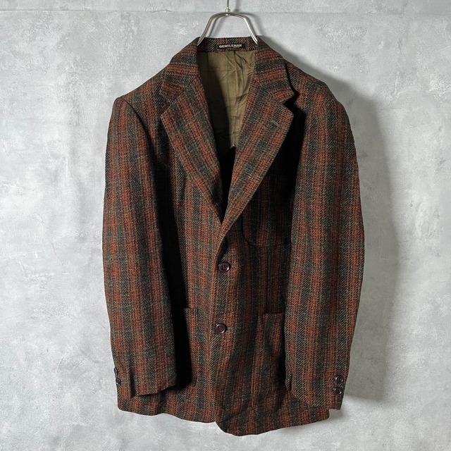 #5874 retoro check pattern tweed wool tailored jacket