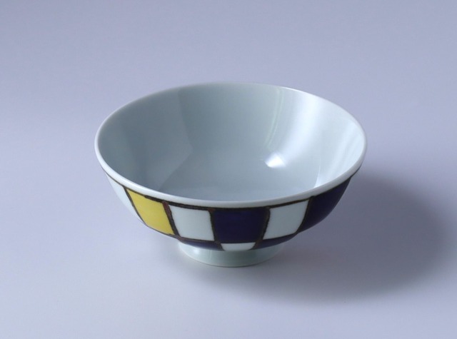 姫茶碗　染彩三色市松