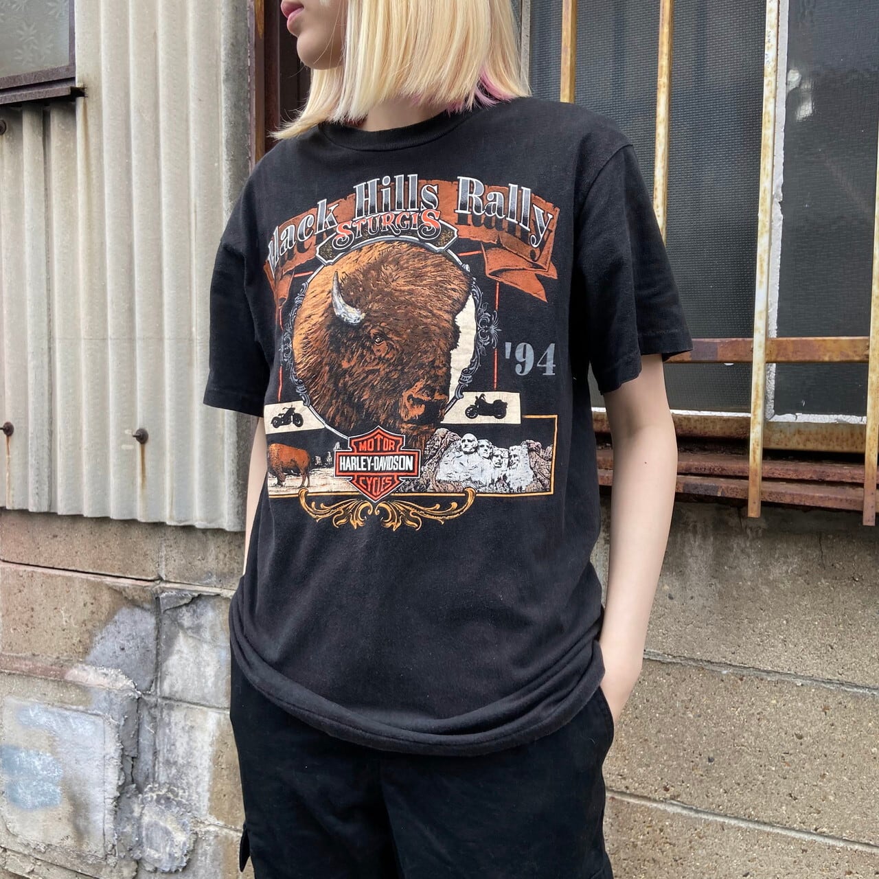 VINTAGE ヴィンテージ Harley Davidson motorcycles CHICAGO シカゴ クラシックロゴ プリント半袖Tシャツ ブラック