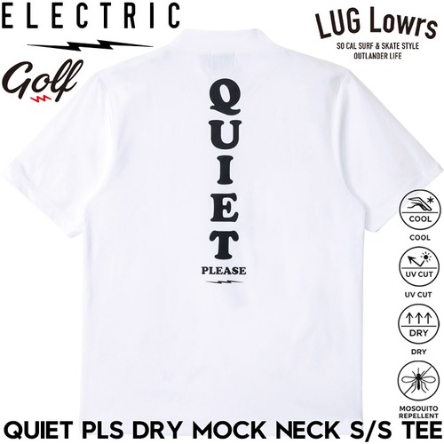 ELECTRIC GOLF エレクトリックゴルフ ゴルフウェア メンズ モックネックTシャツ 半袖Tシャツ ドライTシャツ UVカット 吸水速乾 接触冷感 防蚊 QUIET PLS DRY MOCK NECK S/S TEE EG26ST06 WHITE 26SP 日本代理店正規品