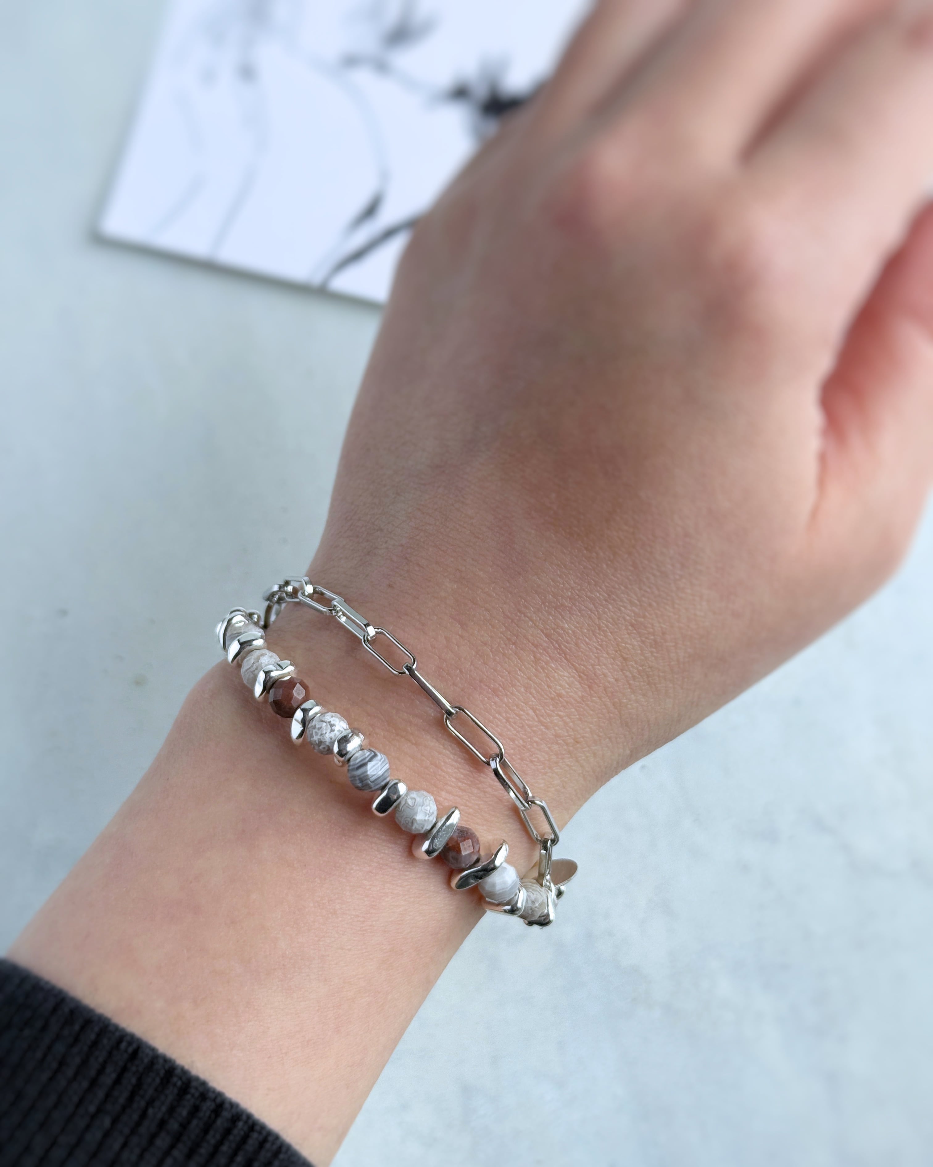 Chain & stone bracelet(ラグナレースアゲート)