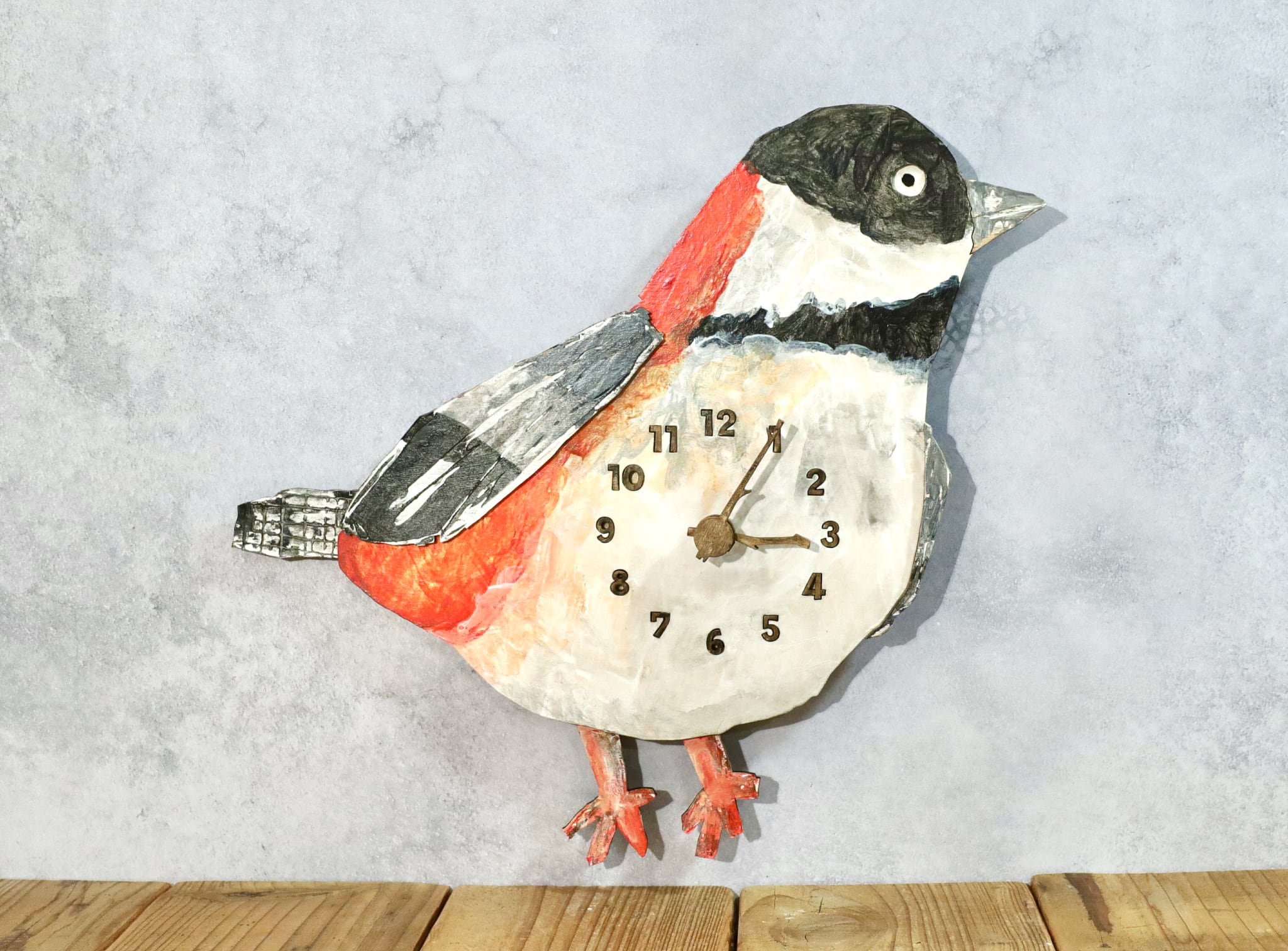 シャビーシックな文鳥 バーニングオレンジ × アッシュグレー レギュラーサイズ 時計 木製 掛け時計