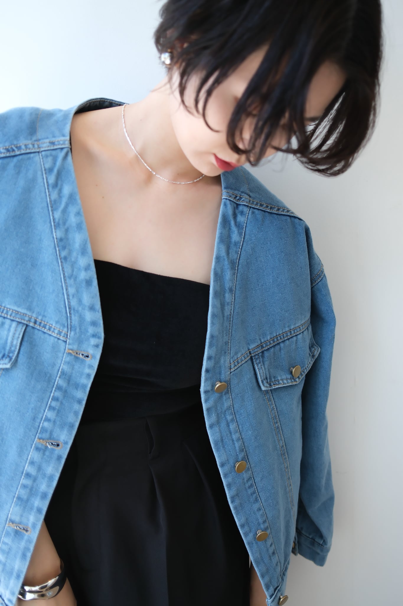 No-collar Denim Jacket ノーカラーデニムジャケット BLue | planet3rd No-collar Denim Jacket ノーカラーデニムジャケット BLue | planet3rd