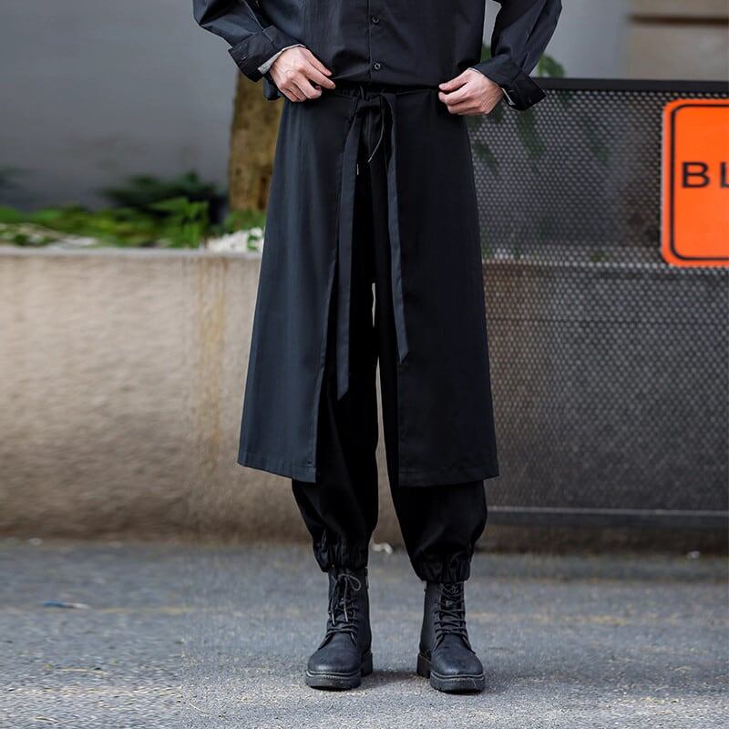 Waist Ribbon Layered-look Pants【TR3278】