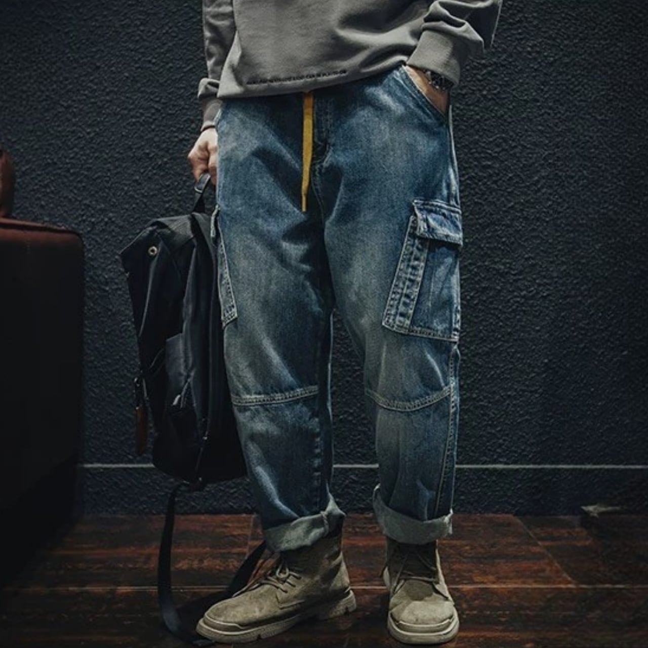 パッチポケット テーパード フルレングス デニムパンツ 00571