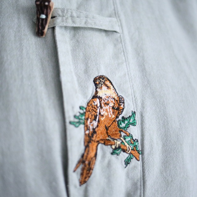 "刺繍" bird and human motif embroidery loose tyrolean shirt