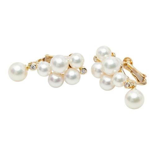 K18YG イエローゴールド アコヤパール4.5～6.1mm ダイヤ0.08ct イヤリング レディース 【中古】