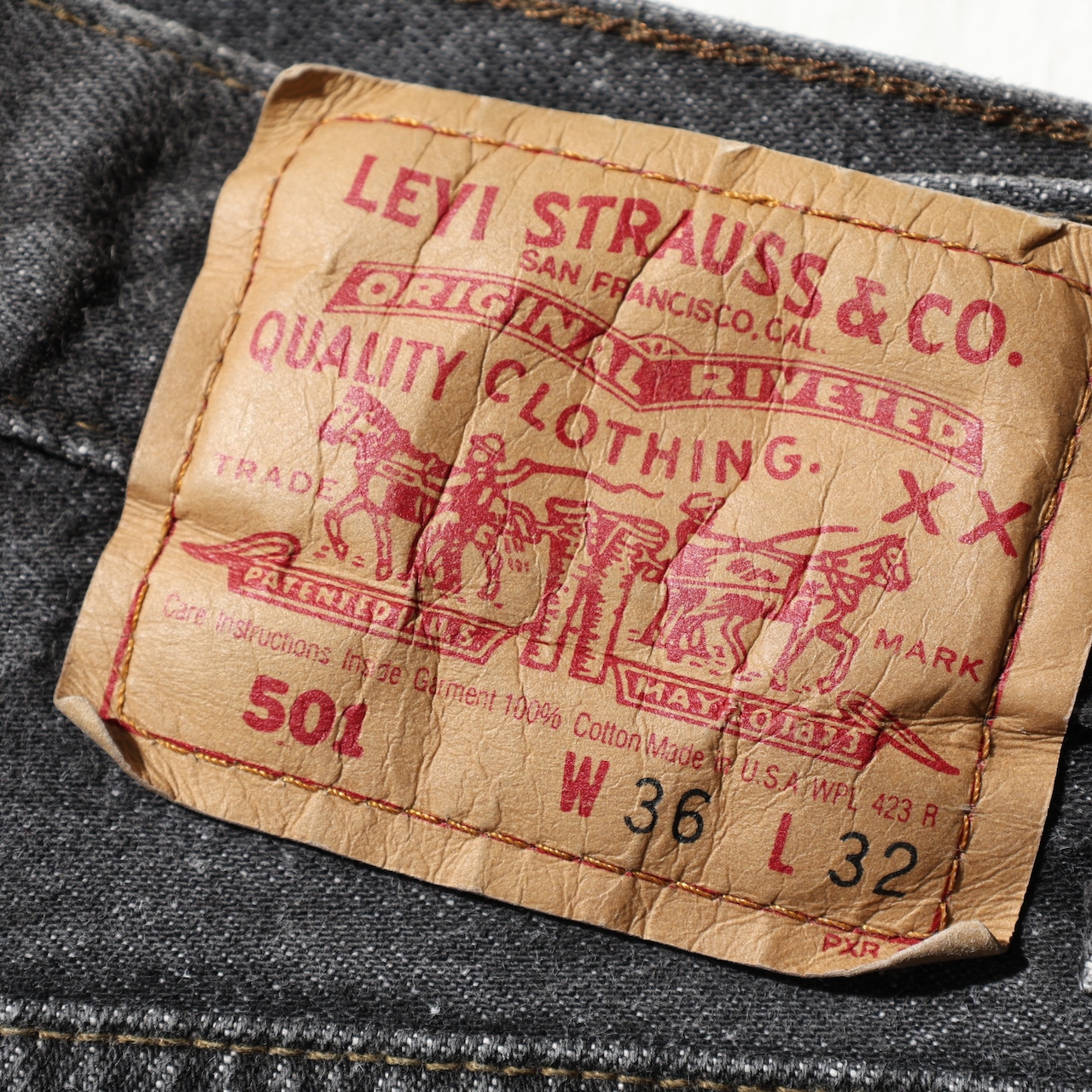 美品 36×32 Levi’s 501 USA 92年 先染めブラックデニムパンツ リーバイス