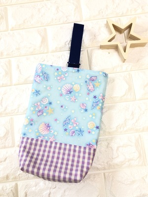 SALEブルー【シェル柄】上靴入れ(幼児用)☆25×19マチ6cm★UY.｜通園用のかわいいトートバッグや子供スモックHoshizora☆ほしぞら