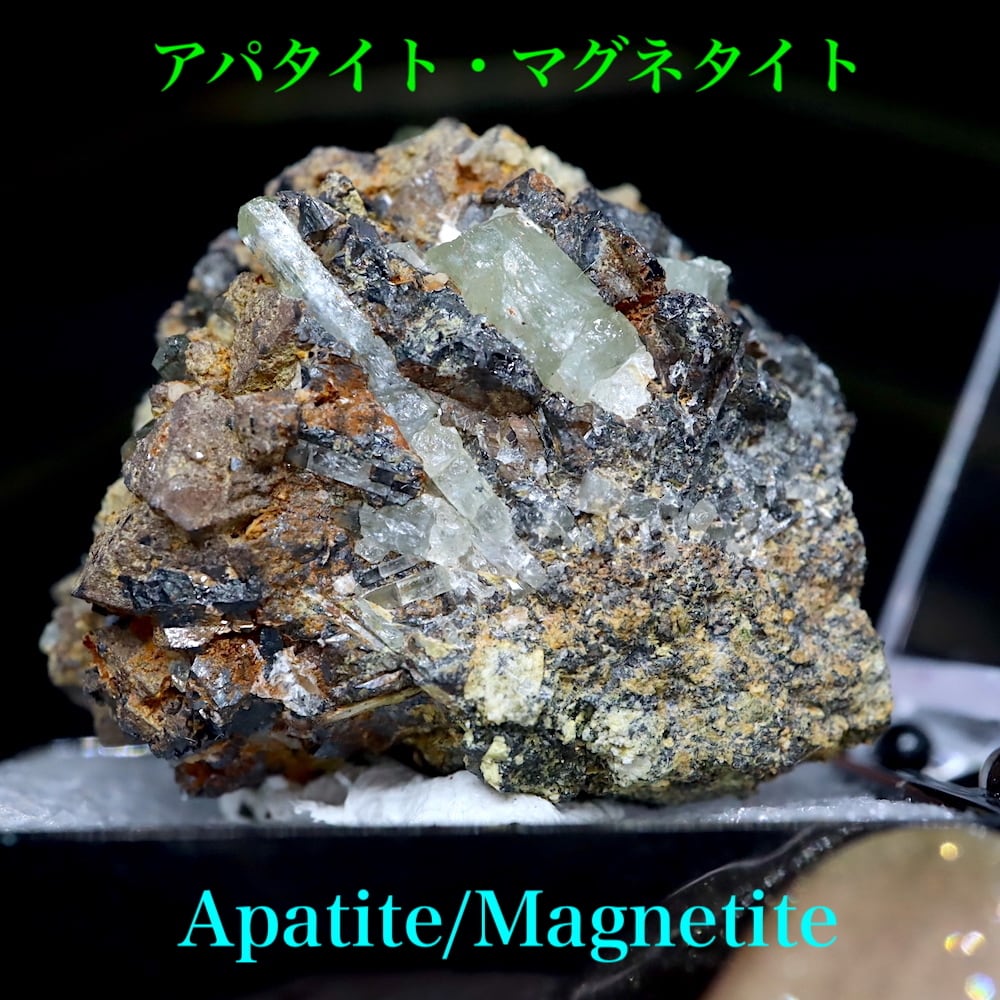 ３鉱物共生！マグネタイト アパタイト カルサイト 磁鉄鉱175,6gMGT043